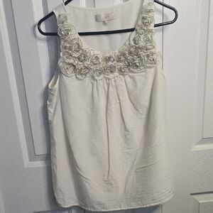 LOFT Cream Floral Rosette Sleeveless Camisole